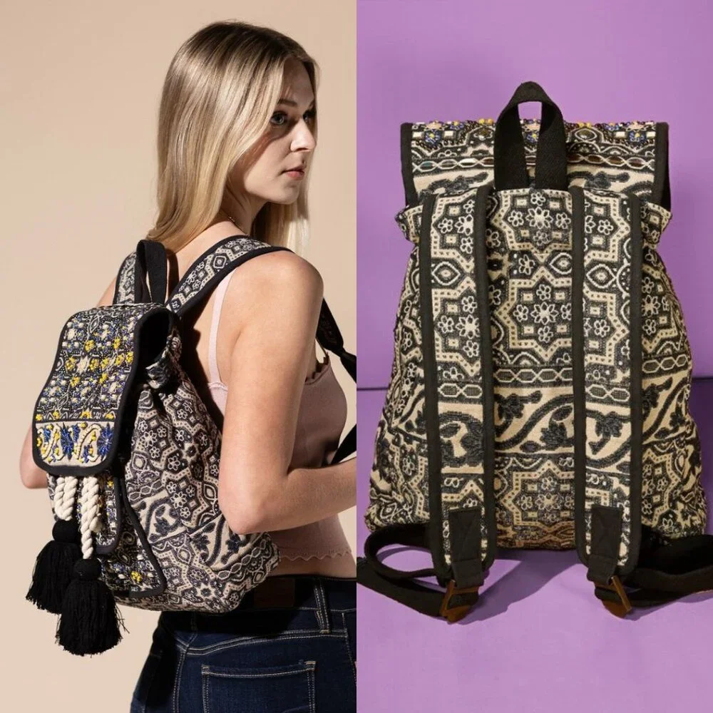 Handmade Backpack w/ a Unique Ethnic Bohemian Look - Fully Fine Cotton